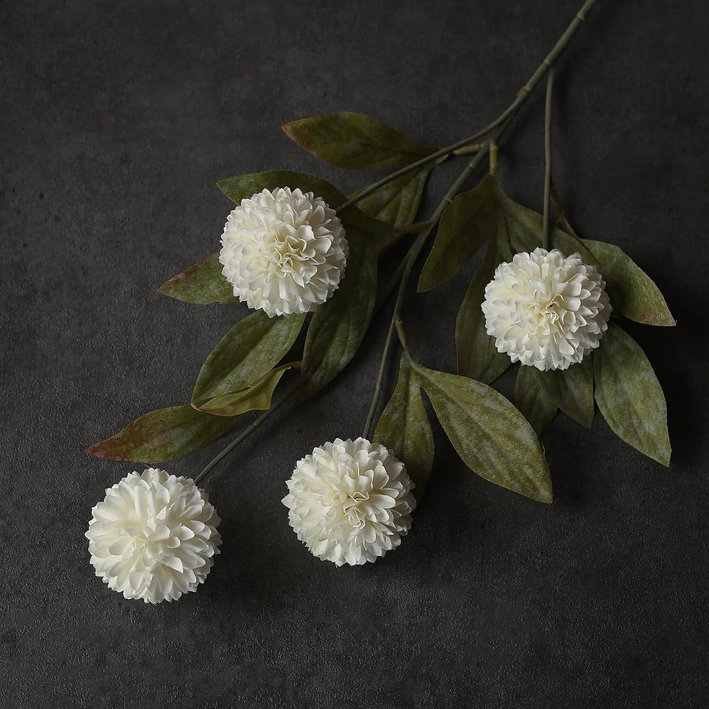 6Pcs 27"Artificial Pompon Mum Stems Silk Flowers for Vase Decor(Cream)