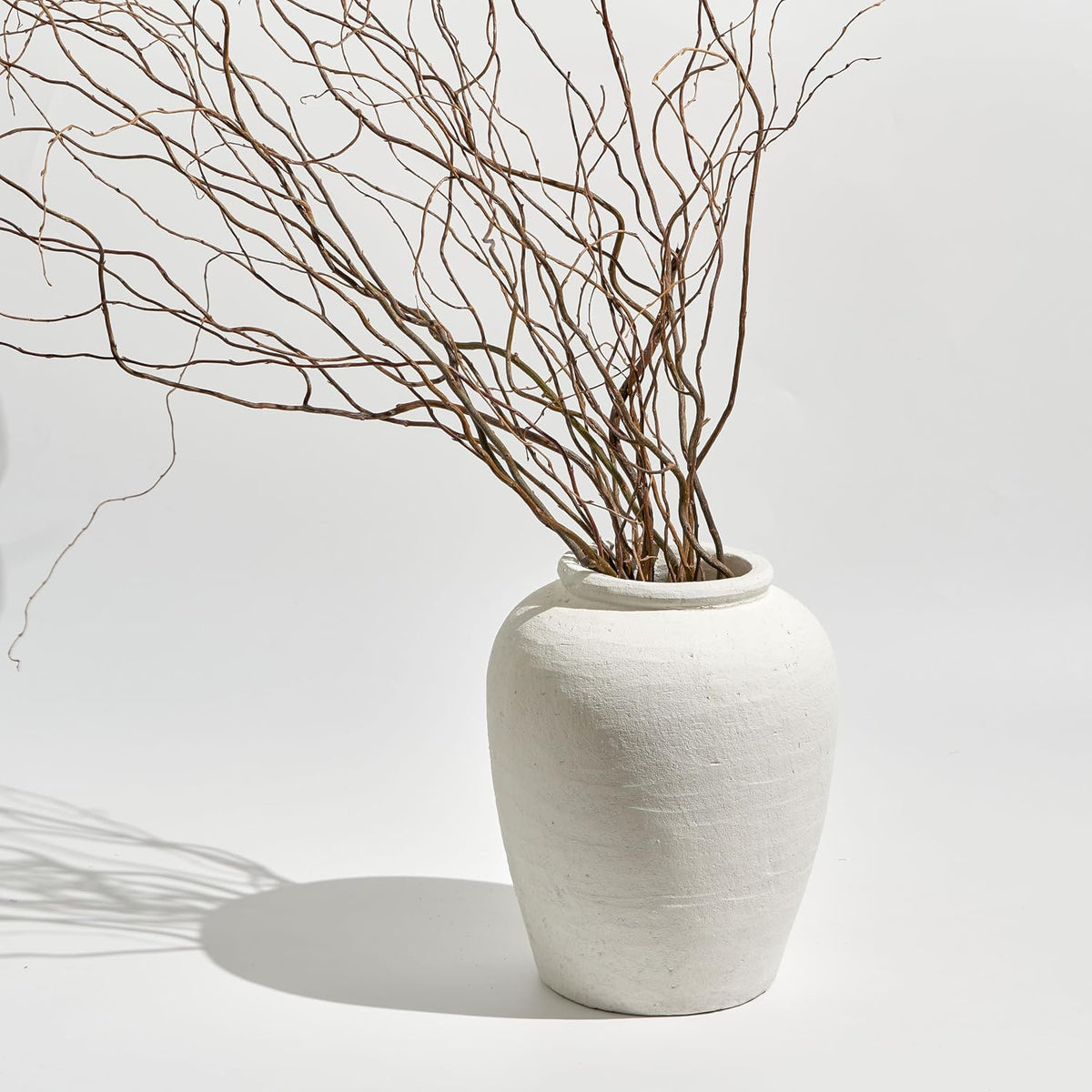 LB2 White Ceramic Large Vase, 11.8" Tall Zen Style, Terra Cotta Pitcher Vase, Distressed Farmhouse Decor, Pottery Decorative Flower for Home Decor (A - White 11.8")