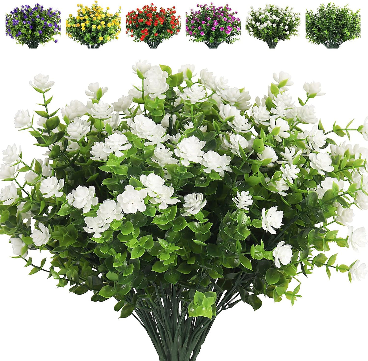 RECUTMS Artificial Flowers,Fake Boxwood Outdoor UV Resistant Plants,8 Packs