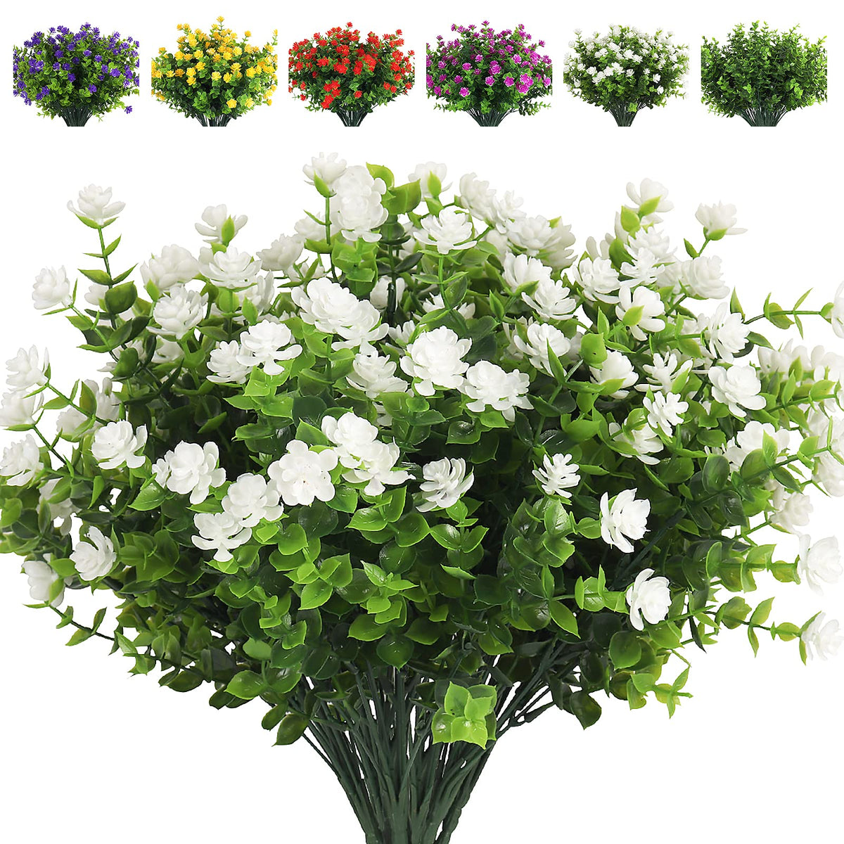 RECUTMS Artificial Flowers,Fake Boxwood Outdoor UV Resistant Plants,8 Packs
