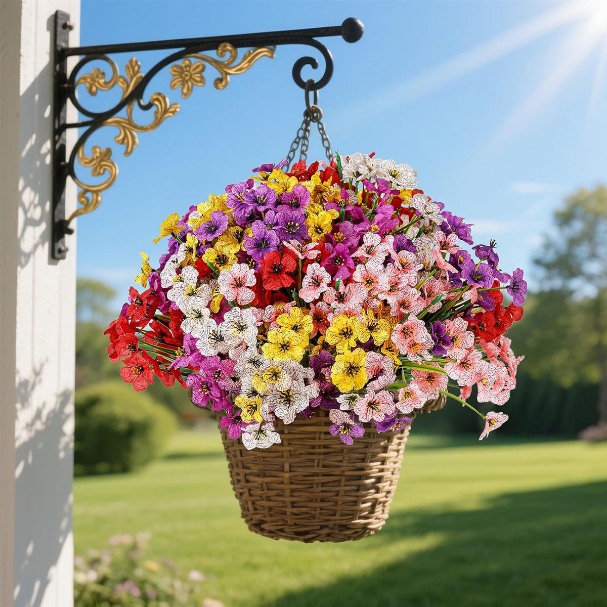 24 Bundles Artificial Flowers for Outdoor Indoor Garden Home Decoration, Plastic Flowers Decoration,Artificial Plants for Indoor Outside Garden Home Wedding Farmhouse (Mix 6 Color)