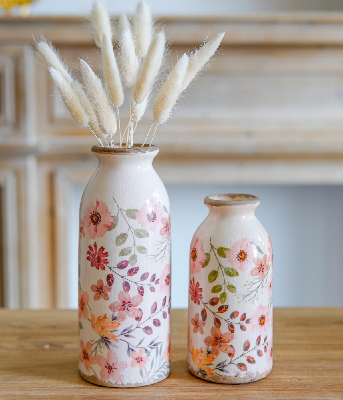Teweiqi Vintage Vase Set of 3, Ceramic Flower Vases Chinoiserie Decor, Rustic Farmhouse Vases Retro Decorative Vases, for Home Living Room Kitchen Table Mantle Shelf Decor - Green and White