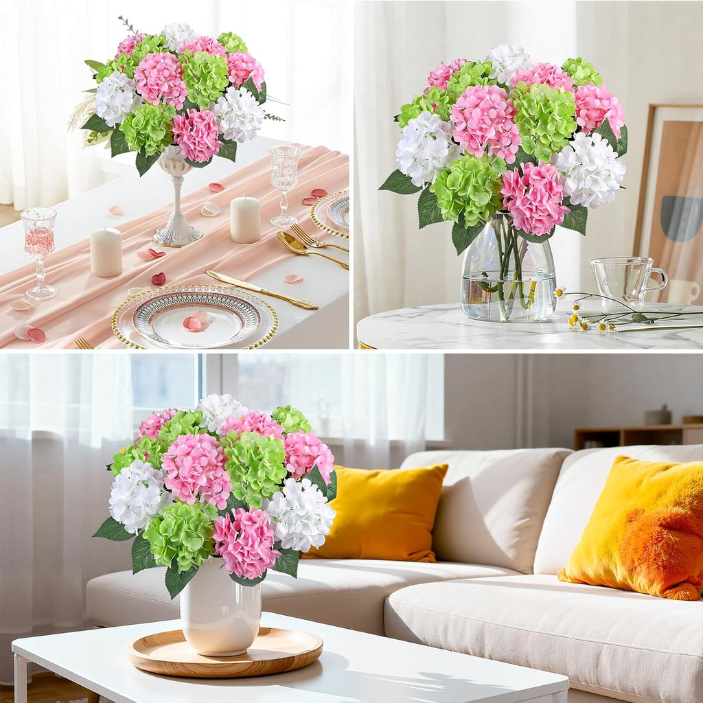 6 Bundles Hydrangea Artificial Flowers for Outdoors Silk Faux Hydrangeas