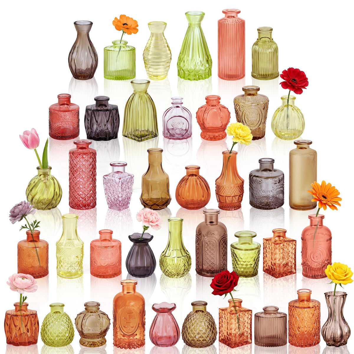 Glass Bud Vases in Bulk Small Mini Green Vase for Flowers 17pc