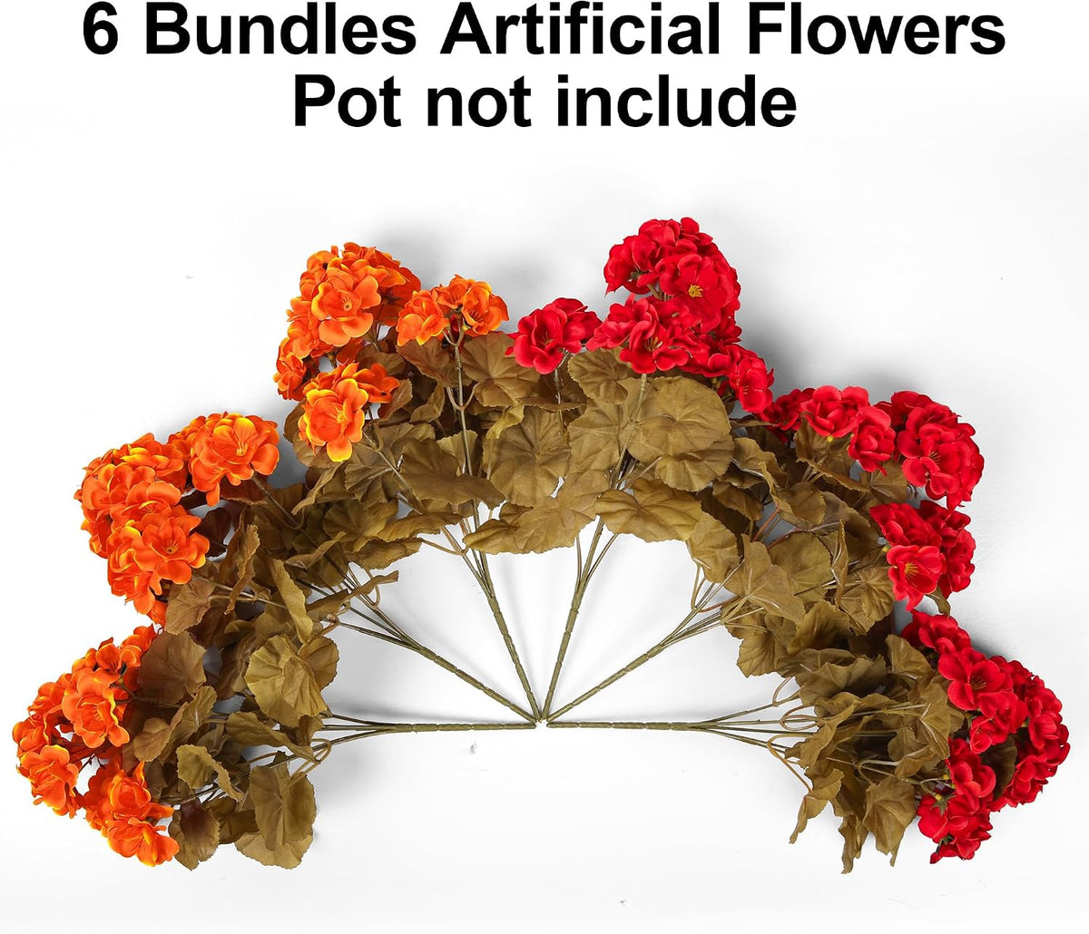 Fake Geraniums Fall Flowers Artificial Flowers for Outdoors Autumn Decor, 6 Bundles Silk Geraniums Fake Plants Realistic UV Resistant Faux Flowers for Outside Planters Garden Balcony Porch Indoor, Mix