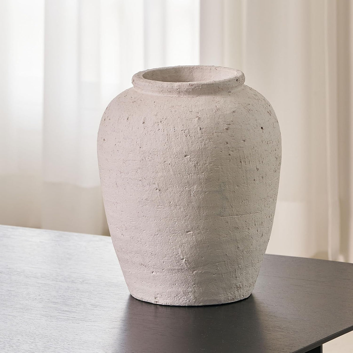 LB2 White Ceramic Large Vase, 11.8" Tall Zen Style, Terra Cotta Pitcher Vase, Distressed Farmhouse Decor, Pottery Decorative Flower for Home Decor (A - White 11.8")