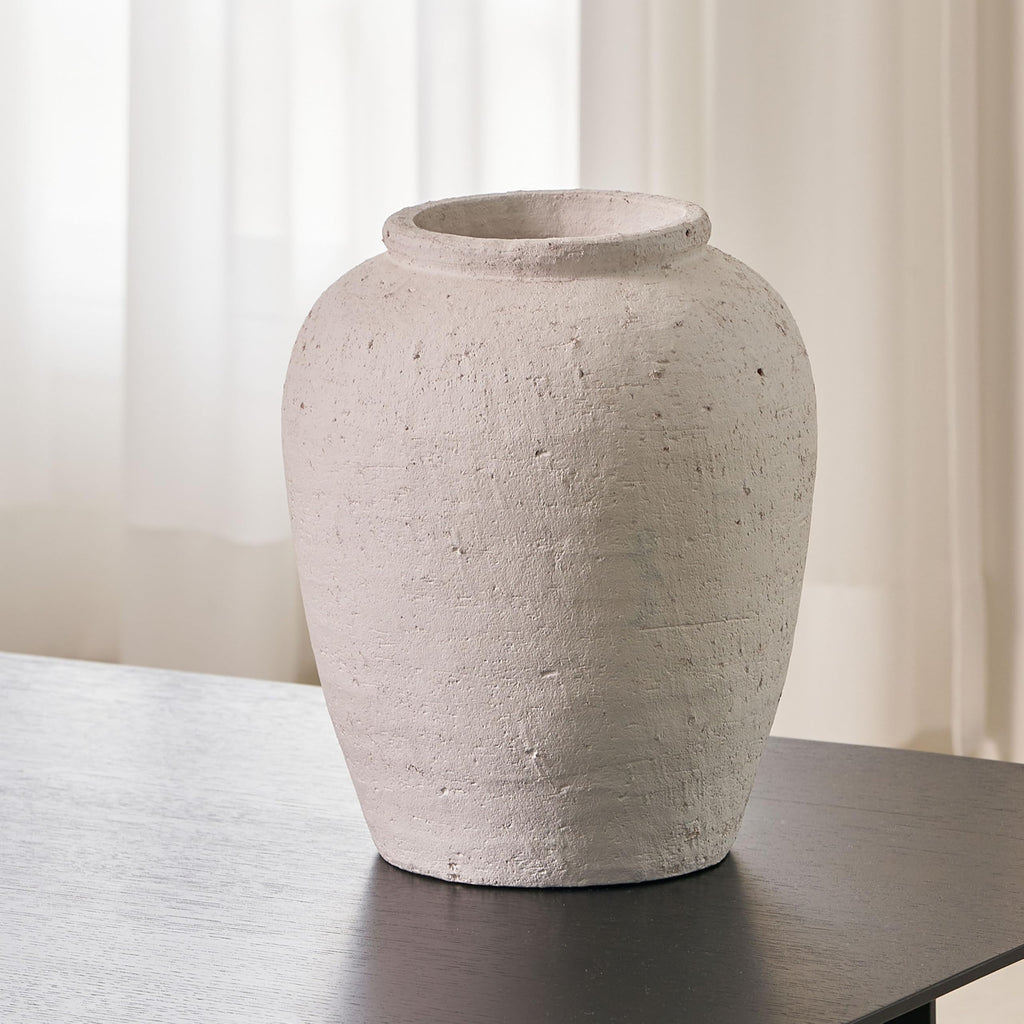 LB2 White Ceramic Large Vase, 11.8" Tall Zen Style, Terra Cotta Pitcher Vase, Distressed Farmhouse Decor, Pottery Decorative Flower for Home Decor (A - White 11.8")