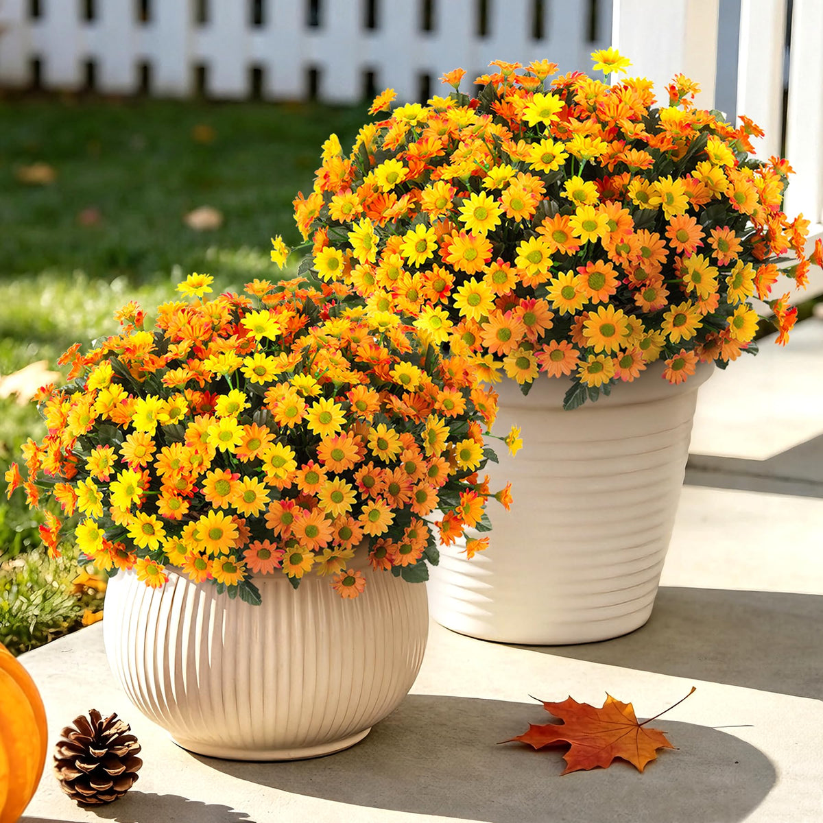 Ammyoo 12 Bundles Fake Mums Fall Artificial Flowers for Outdoor Decoration