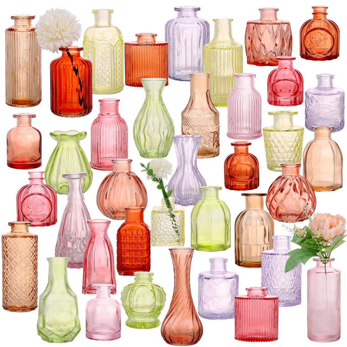 CUCUMI 12pcs Bud Vases for Centerpieces, Pink Glass Vase Set