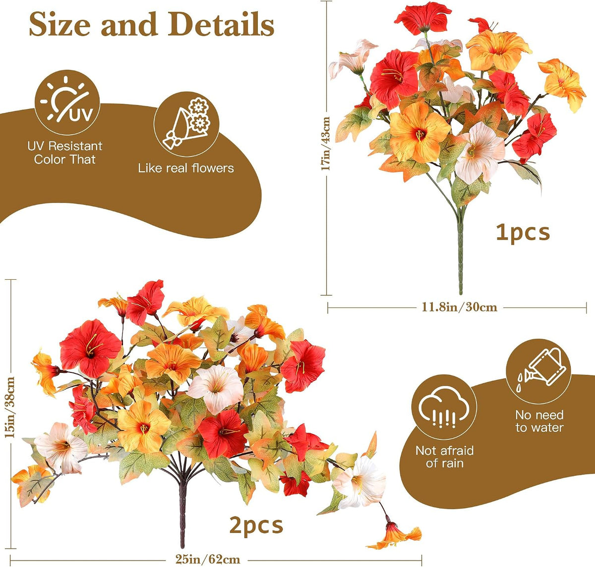 3 Pack Artificial Fall Petunia for Outdoors No Fade Fall Decor