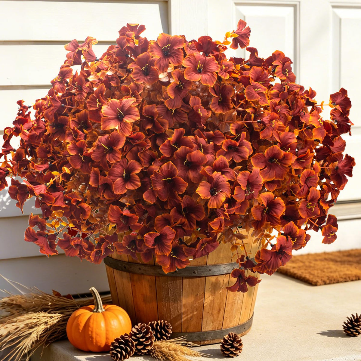 16 PCS Fall Artificial Flowers for Outdoors UV Resistant Faux Petunias