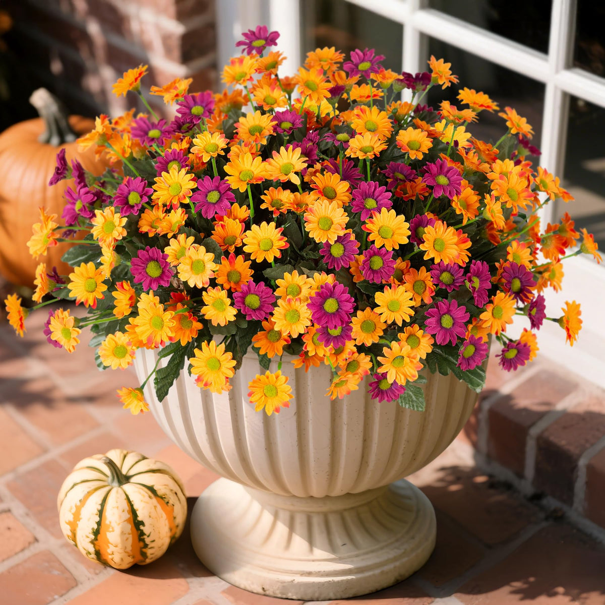 Ammyoo 12 Bundles Fake Mums Fall Artificial Flowers for Outdoor Decoration