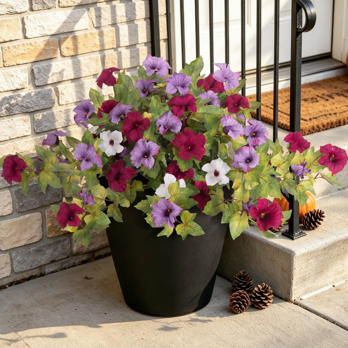 2 Pcs Artificial Fake Fall Petunia Flowers for Outdoor Garden Decor