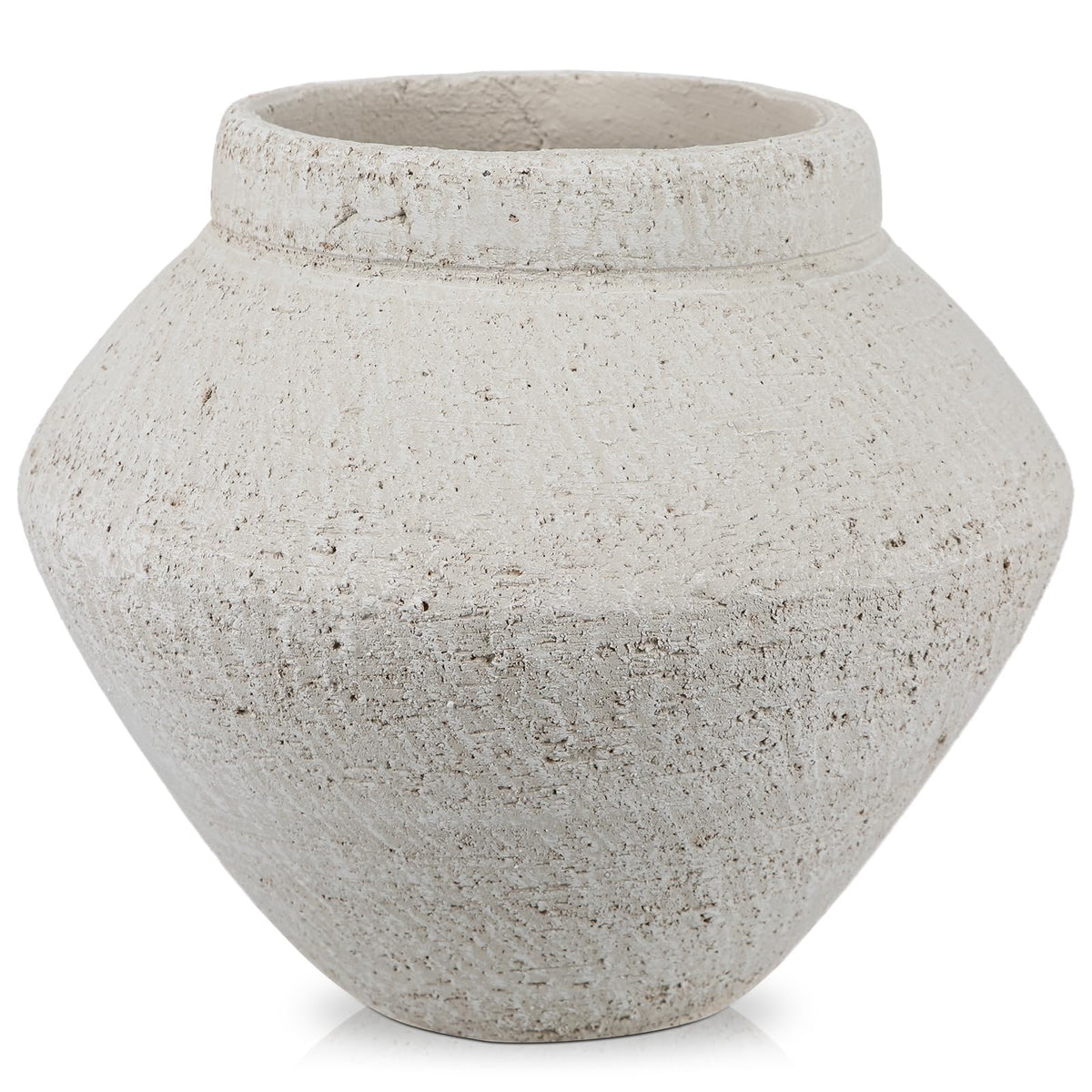Briful Rustic Vintage Ceramic Pottery Vase, 6.1'' Farmhouse Table Decor with Distressed Texture, Wide Mouth Decorative Jar Vases for Home Decor, Shelf & Entryway, Cream White