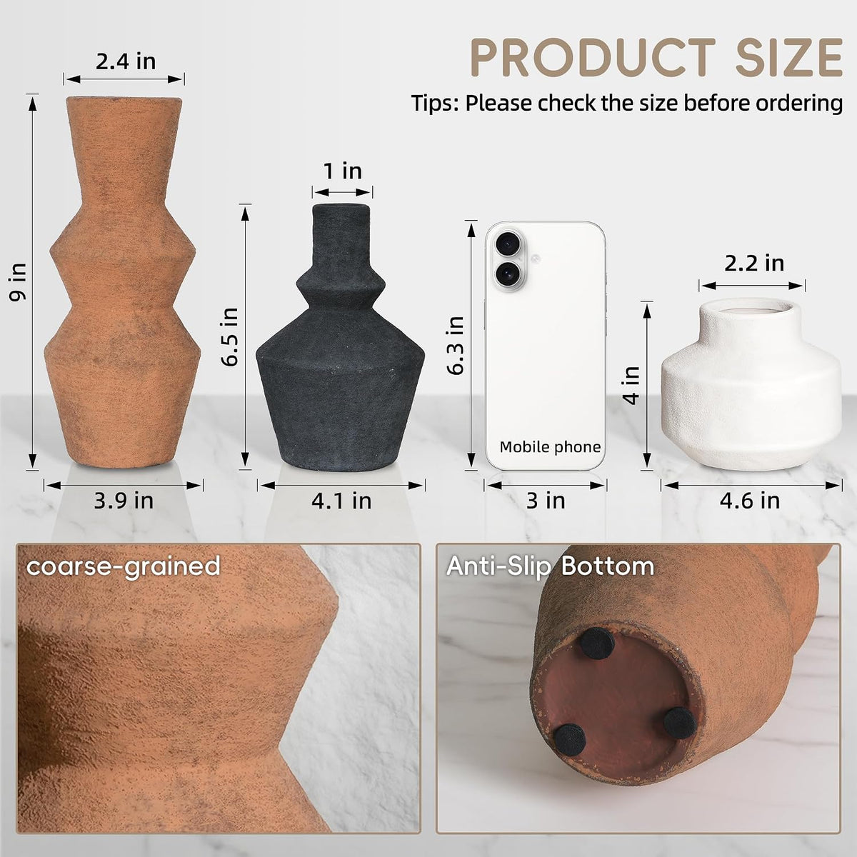 DREAMLOOM Modern Modern Ceramic Vase Set of 3, Rust