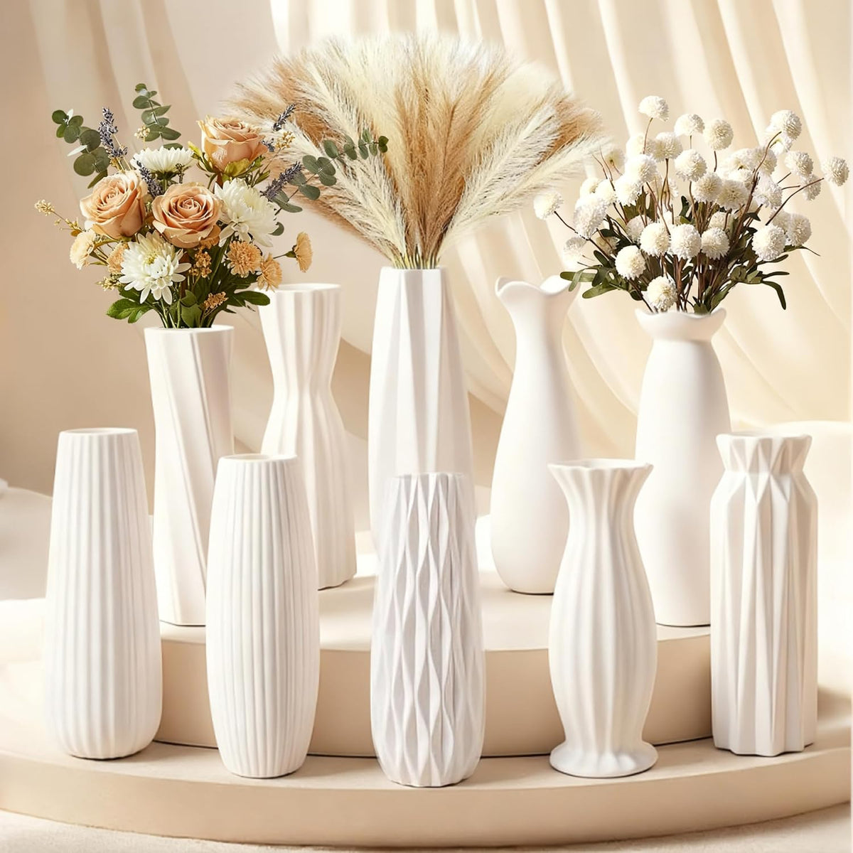 10-Piece 8 Inch White Ceramic Vases Set - Not Glazed Minimalist White Vases for Home Decor, Weddings, Pampas Grass & DIY Crafts | Rustic Matte White Ceramic Vases Bulk