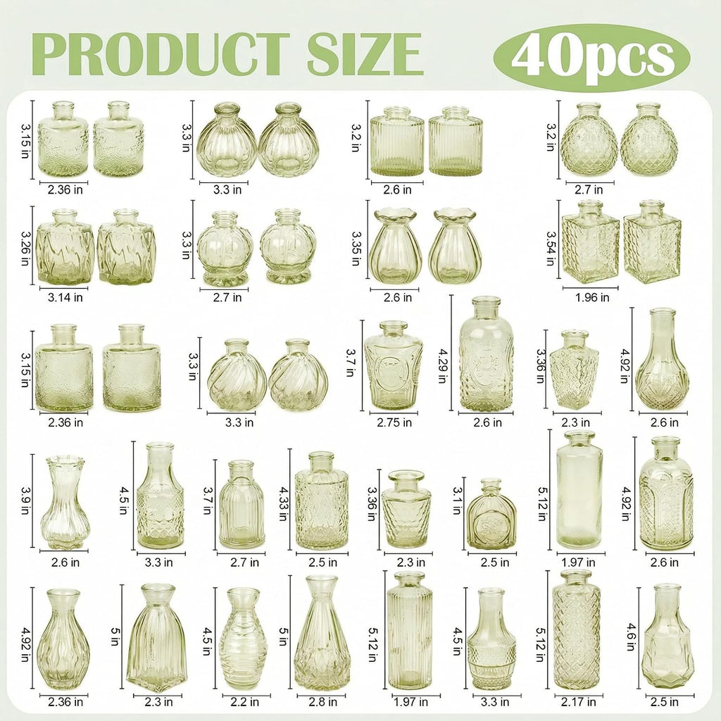Glass Bud Vases in Bulk Small Mini Green Vase for Flowers 17pc