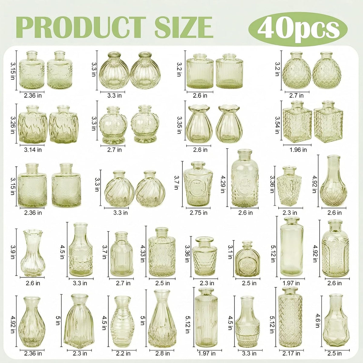 Glass Bud Vases in Bulk Small Mini Green Vase for Flowers 17pc