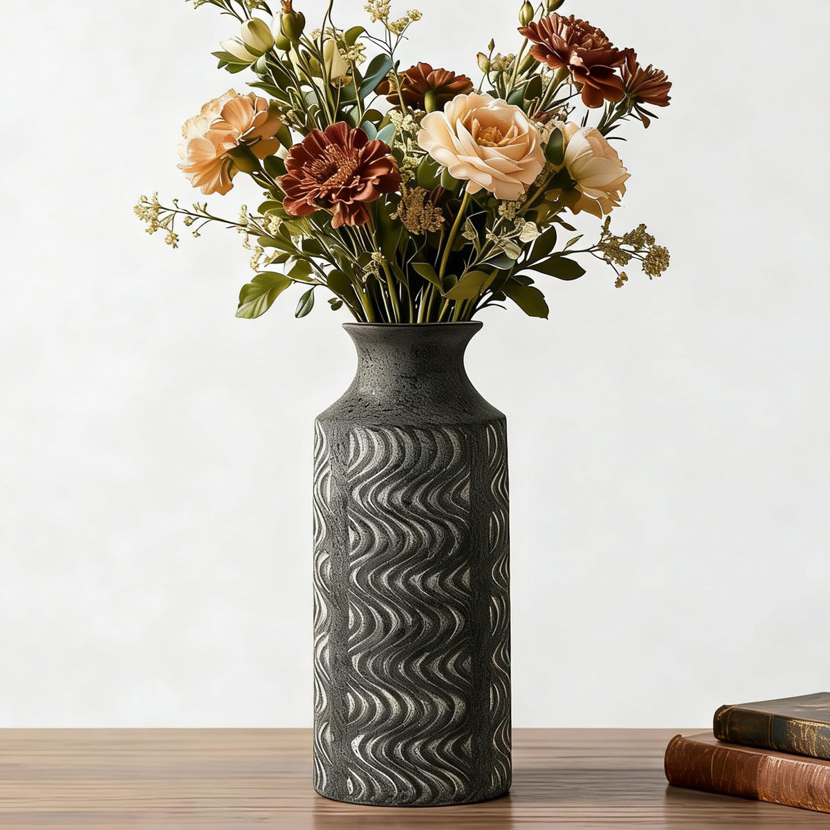 Ceramic Flower Vase, 11.41 Inch Tall Farmhouse Vase with Handles