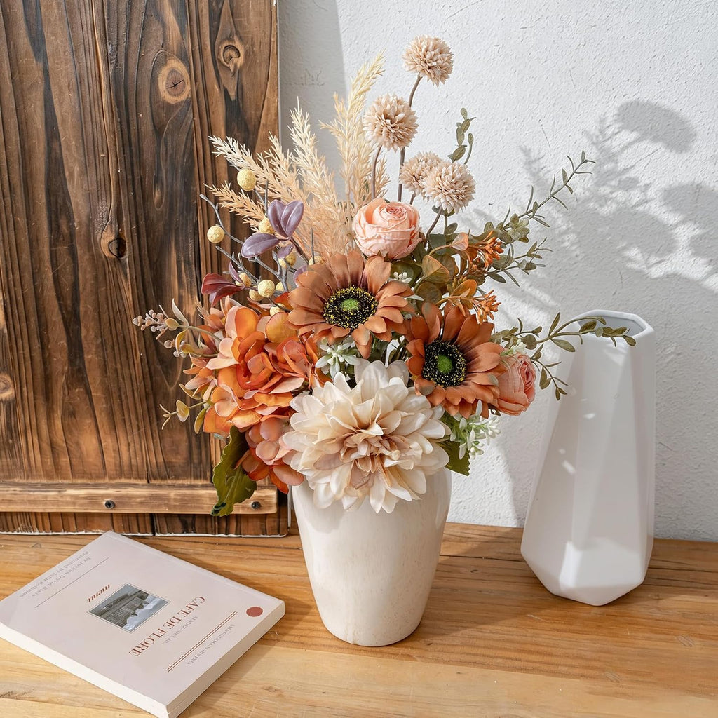 17-inch Artificial Fake Faux Flowers Silk Flower Arrangements Bouquets with Dandelions, Dahlias, Hydrangeas, Sunflowers, Roses, Astilbes and Shooting Star Branches(Autumn Haze)