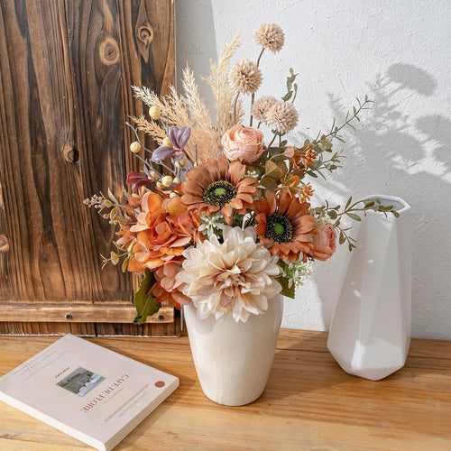 17-inch Artificial Fake Faux Flowers Silk Flower Arrangements Bouquets with Dandelions, Dahlias, Hydrangeas, Sunflowers, Roses, Astilbes and Shooting Star Branches(Autumn Haze)