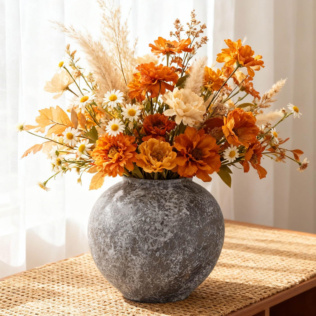 Rustic Ceramic Vintage Farmhouse Vase for Decor (Small Ribbed Whitewash)