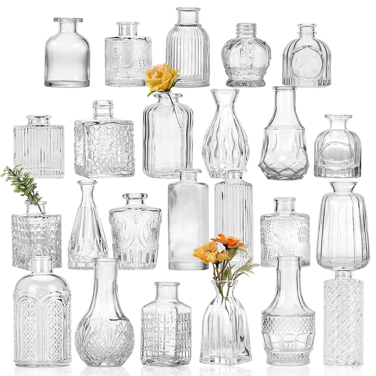 CUCUMI 12pcs Bud Vases for Centerpieces, Pink Glass Vase Set