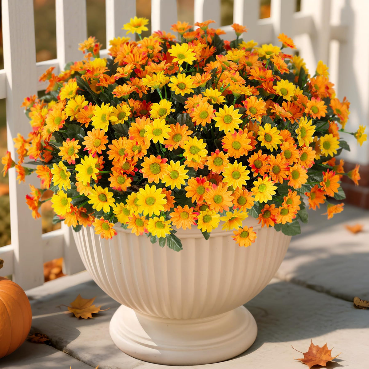 Ammyoo 12 Bundles Fake Mums Fall Artificial Flowers for Outdoor Decoration
