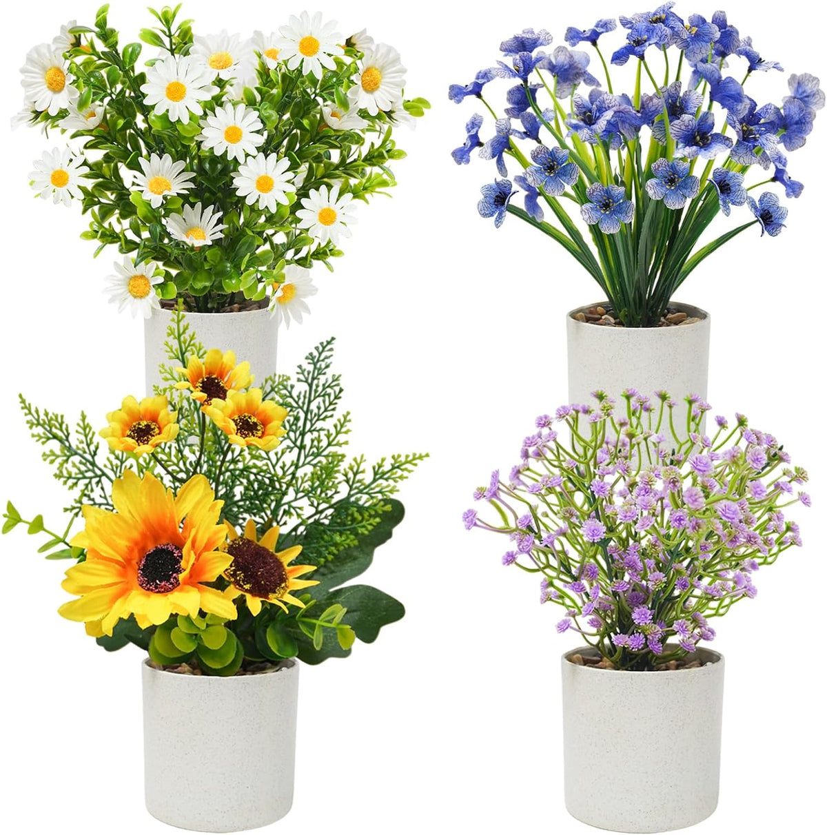 4 Packs Small Artificial Flowers in Pot, All-in-One Floral Decor,Colorful