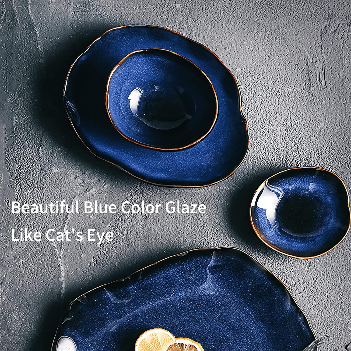 10 Inch Ceramic Decorative Plate, Blue Reactive Glaze Shallow Dish