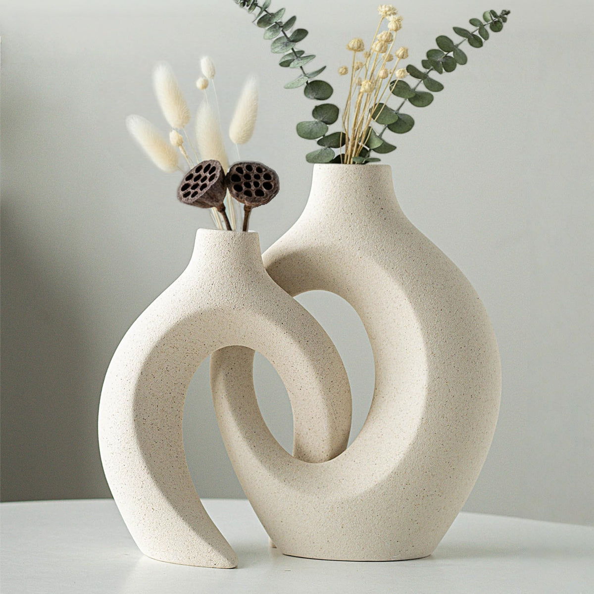 Levvohd Snuggle Hollow Ceramic Vase Set of 2 Minimalist Home Table Decor