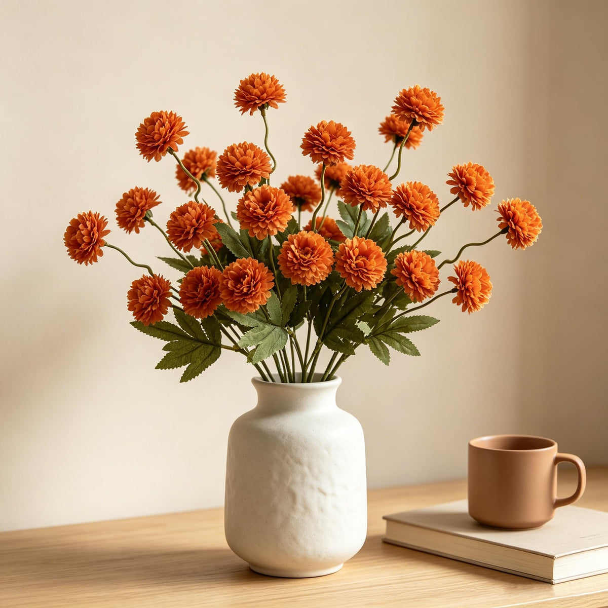 Faux Silk Chrysanthemum, Dusty Blue, 10 Pcs