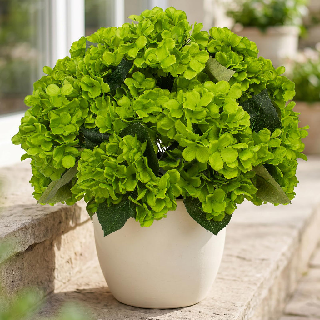 Daynight 4 Pcs Hydrangea Artificial Flowers Outdoor Silk Bouquets, UV Resistant Faux Hydrangeas Flowers for Table Vase Centerpieces Outside Party Wedding Baby Shower Home Outdoor Decor (4, White)