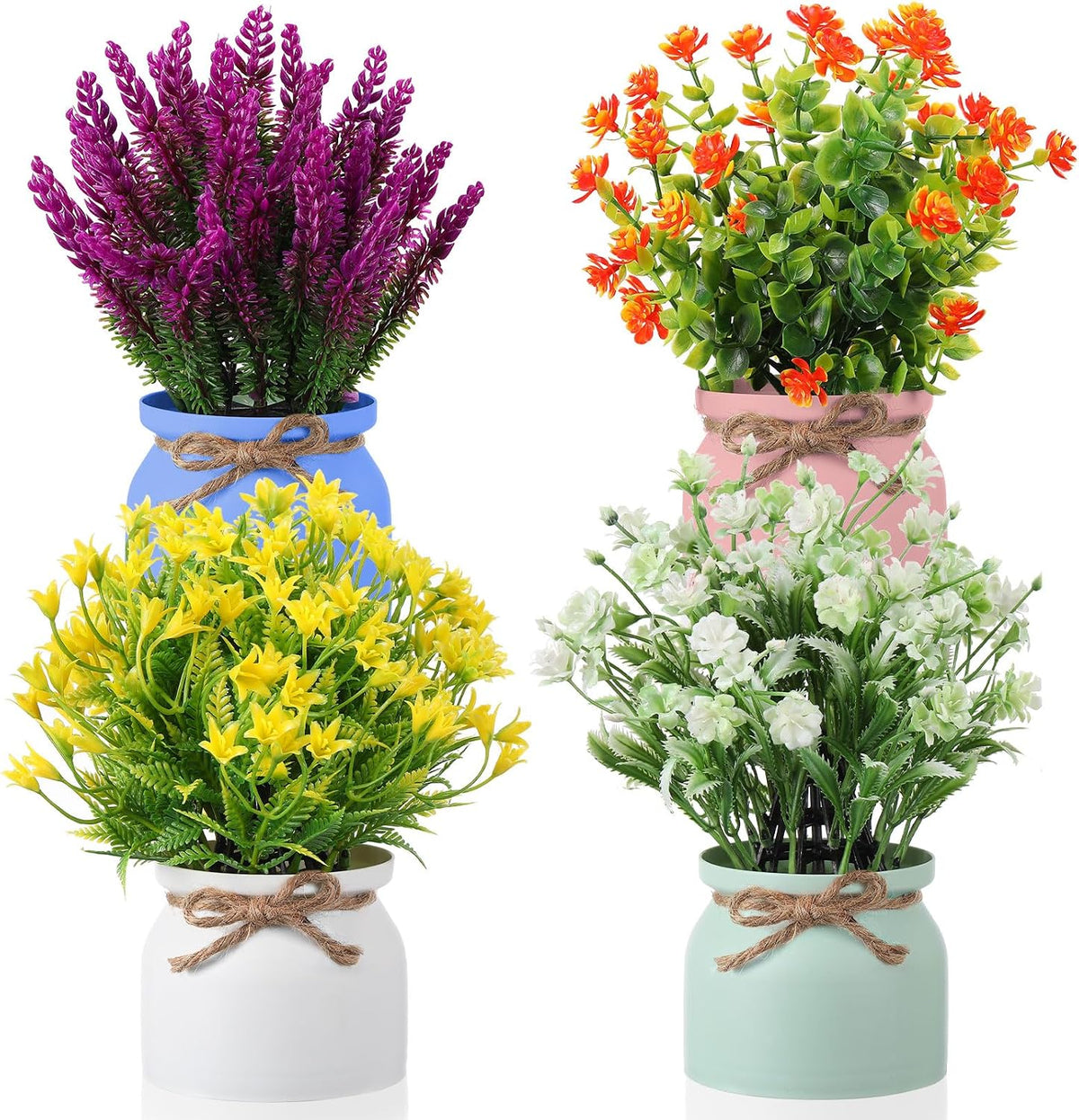 Cindeer 4 Pcs Large Artificial Potted Flowers Classic Potted Plants