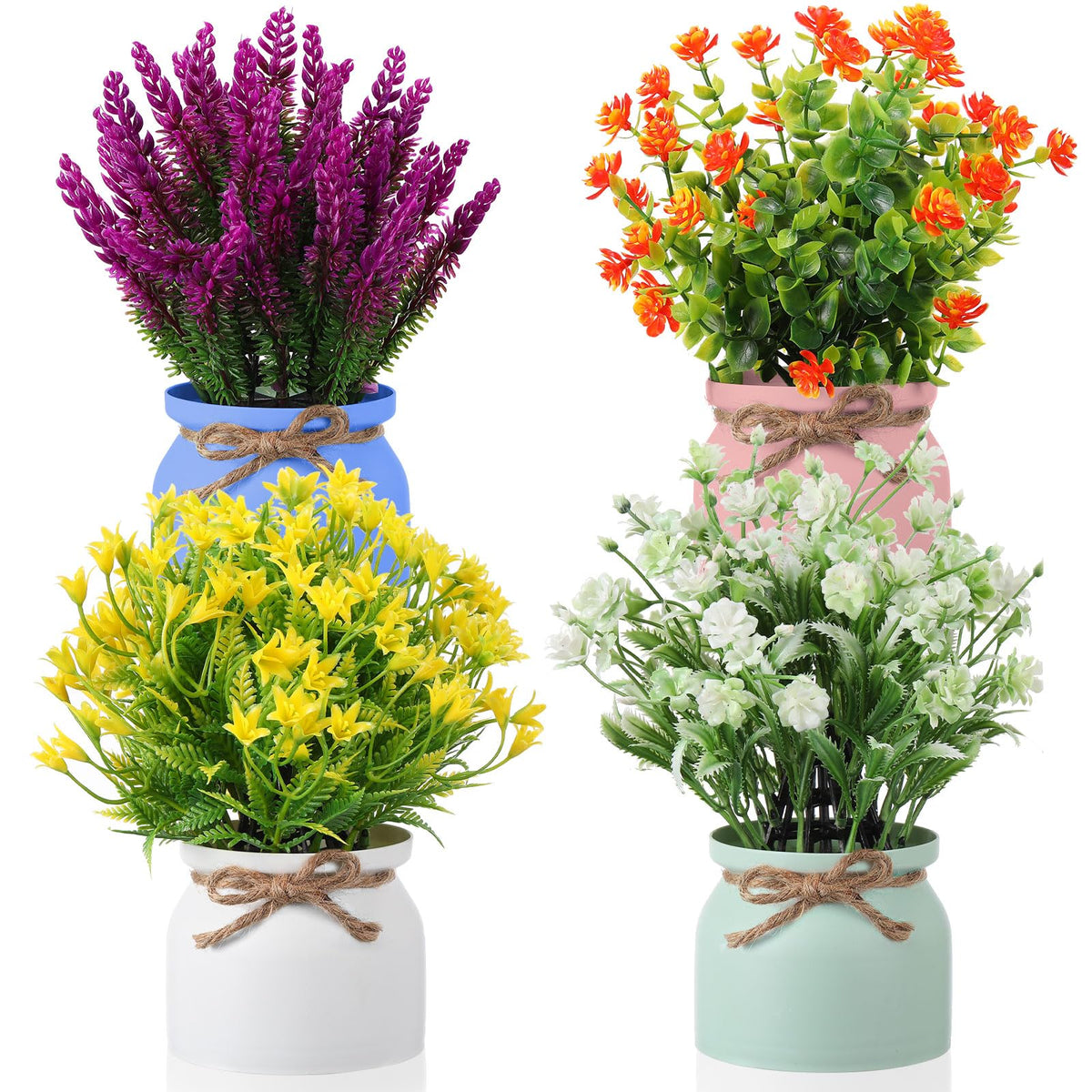 Cindeer 4 Pcs Large Artificial Potted Flowers Classic Potted Plants