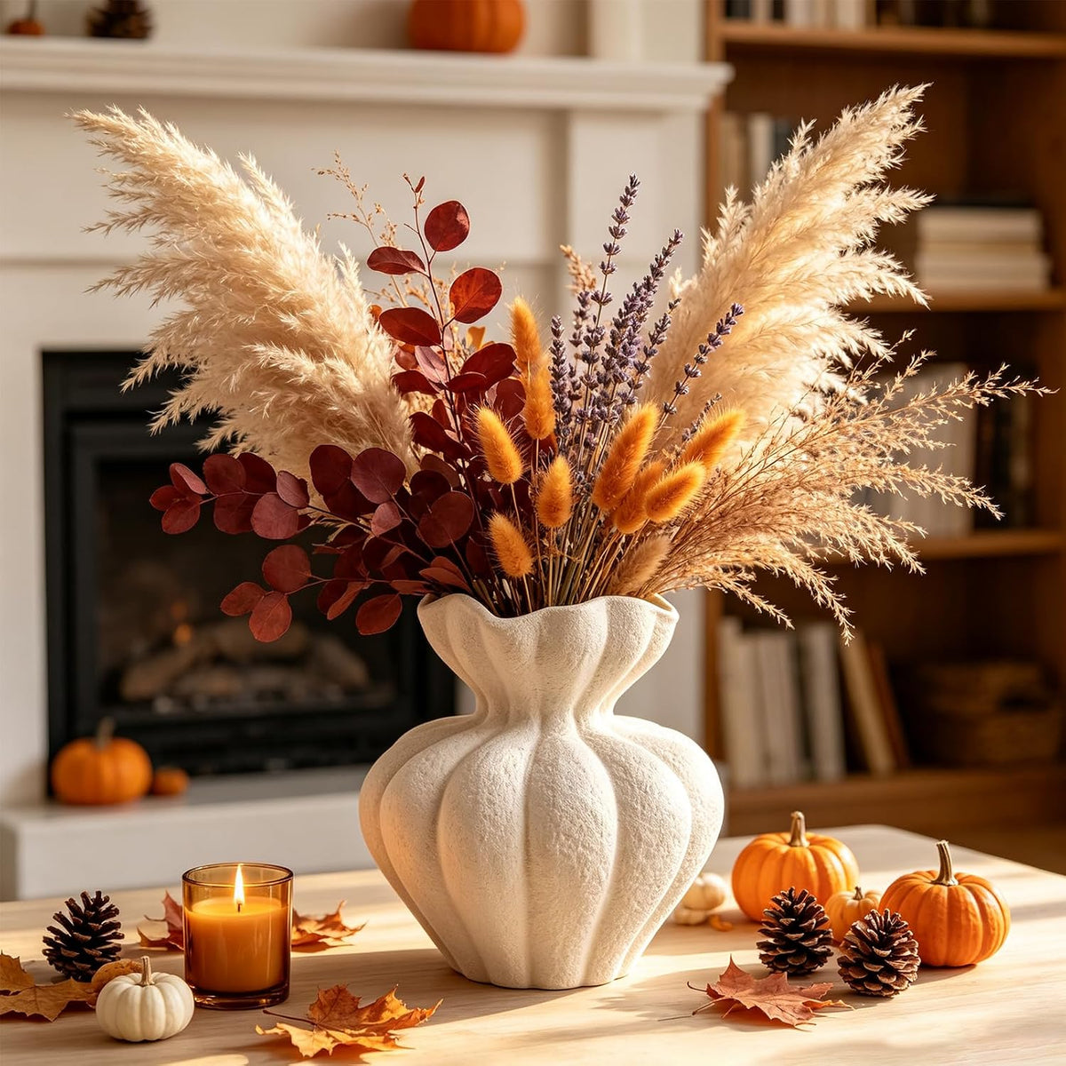 White Ceramic Vase, 8.2 Inch Modern Boho White Flower Vase for Home Decor, Unique Vase for Farmhouse Living Room Cabinet Table Centerpieces Wedding Decorations