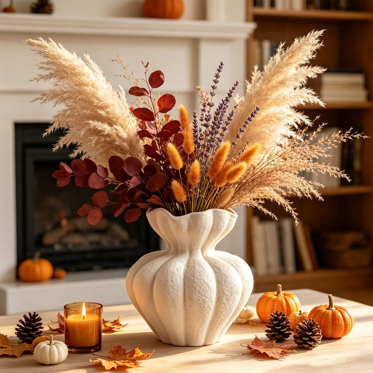 White Ceramic Vase, 8.2 Inch Modern Boho White Flower Vase for Home Decor, Unique Vase for Farmhouse Living Room Cabinet Table Centerpieces Wedding Decorations