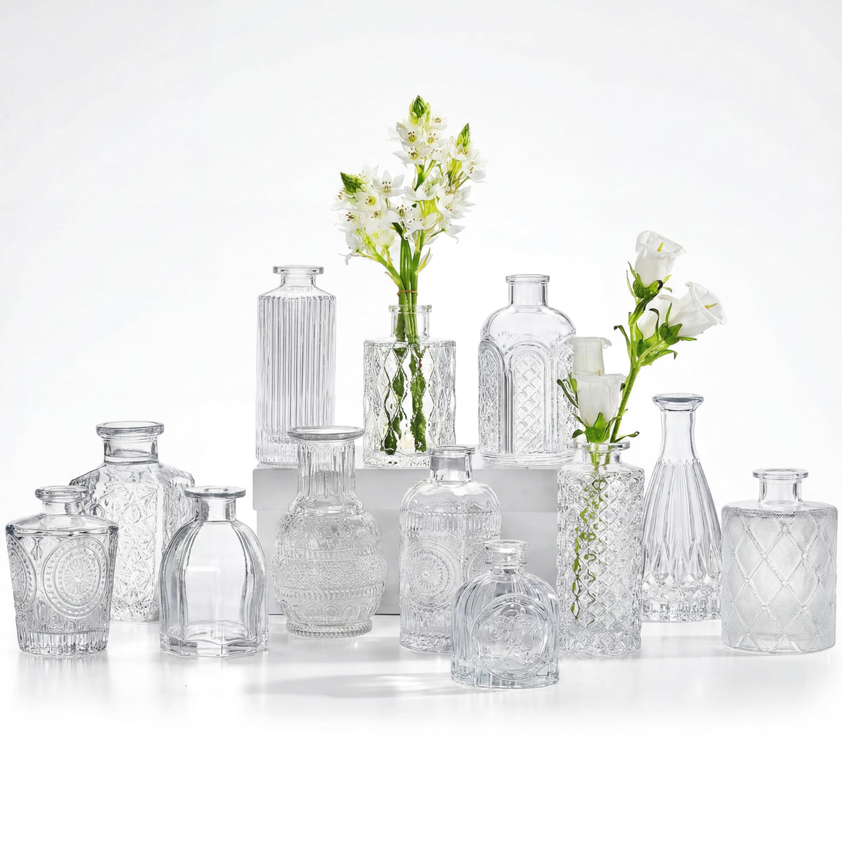 CUCUMI 12pcs Bud Vases for Centerpieces, Pink Glass Vase Set