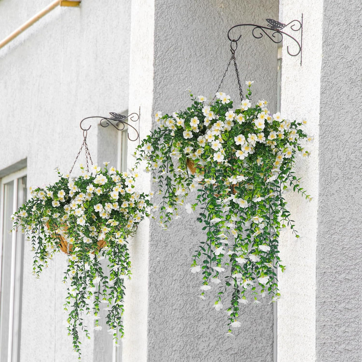 RECUTMS 4Pc Artificial Flowers for Outdoor Fake Hanging Plants White