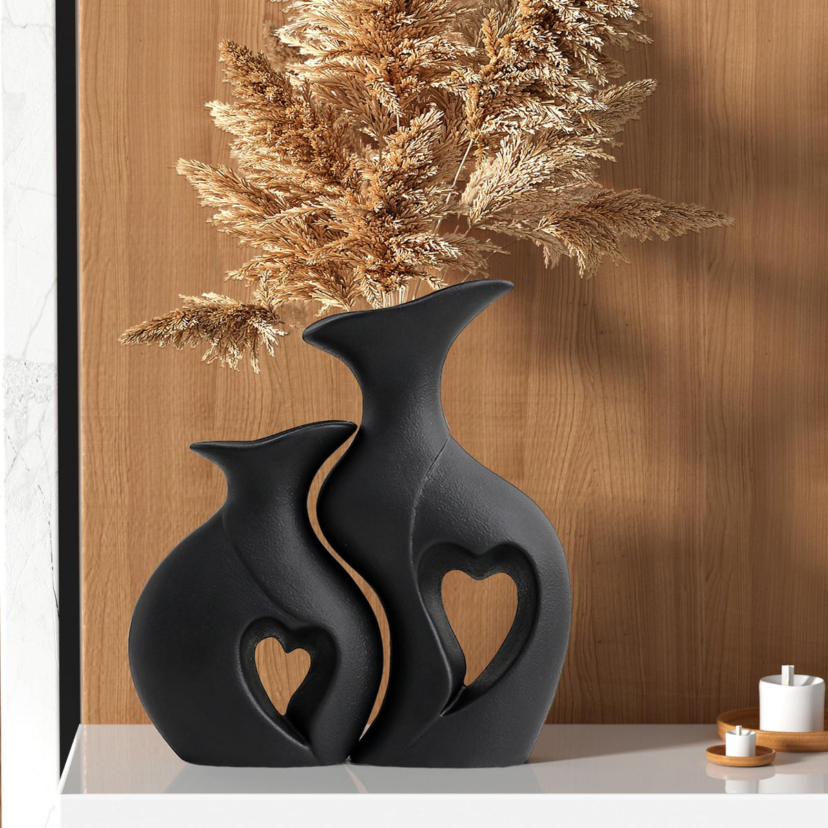 Black and White Vases Home Decor Heart Shape Ceramic Vase Set of 2