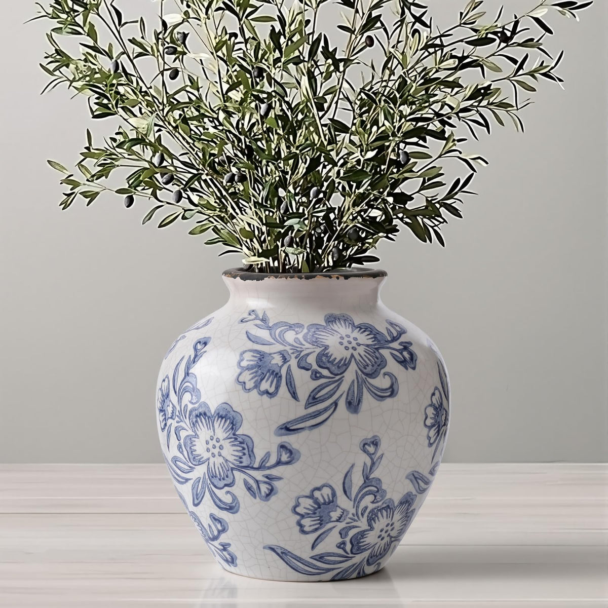 Ceramic Flower Vase Home Decor, 6.2 inch Farmhouse Rustic Vintage Decorative Vases, Pottery Terracotta Boho Flowers Vases for Dining Table, Living Room, Shelf, Kitchen, Bedroom (6.2"-White)