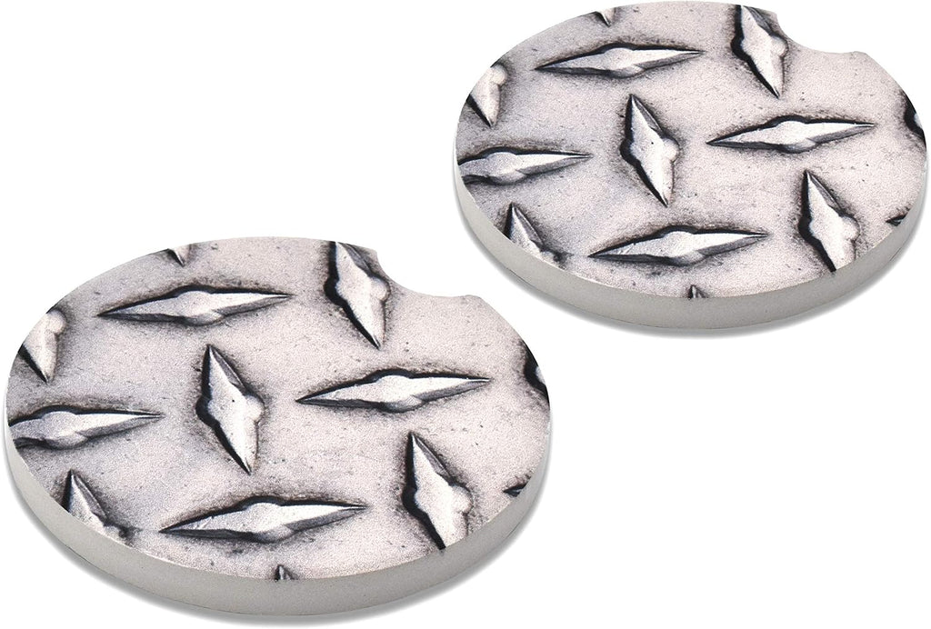 Elektroplate Steel Diamond Pattern Automotive Ceramic Coasters Set of 2