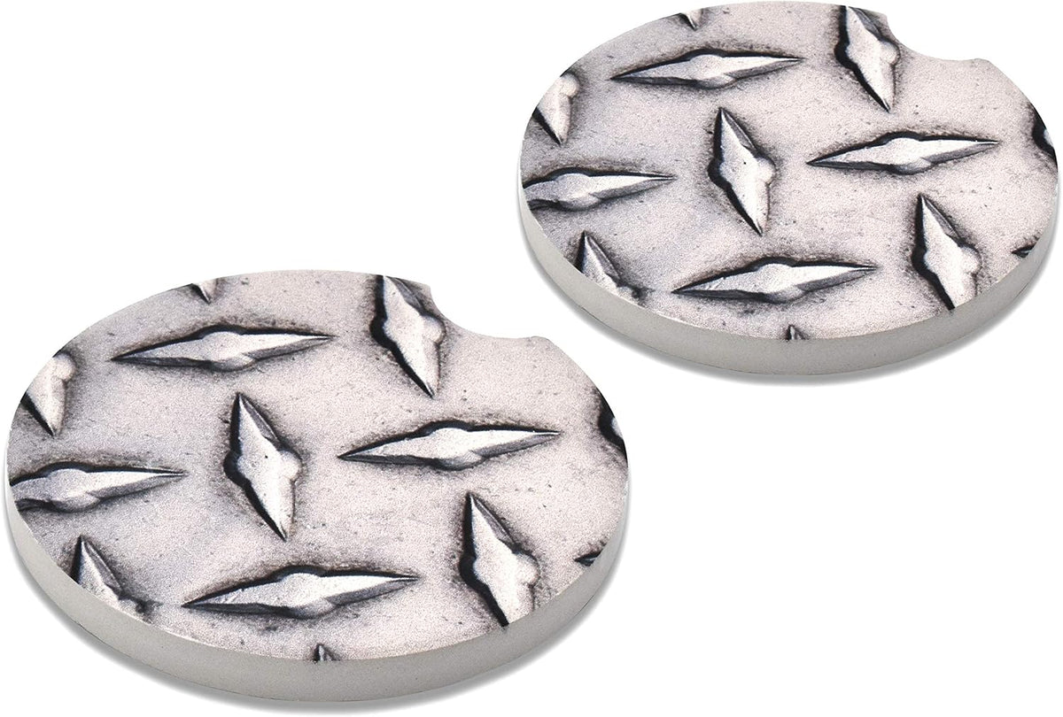 Elektroplate Steel Diamond Pattern Automotive Ceramic Coasters Set of 2