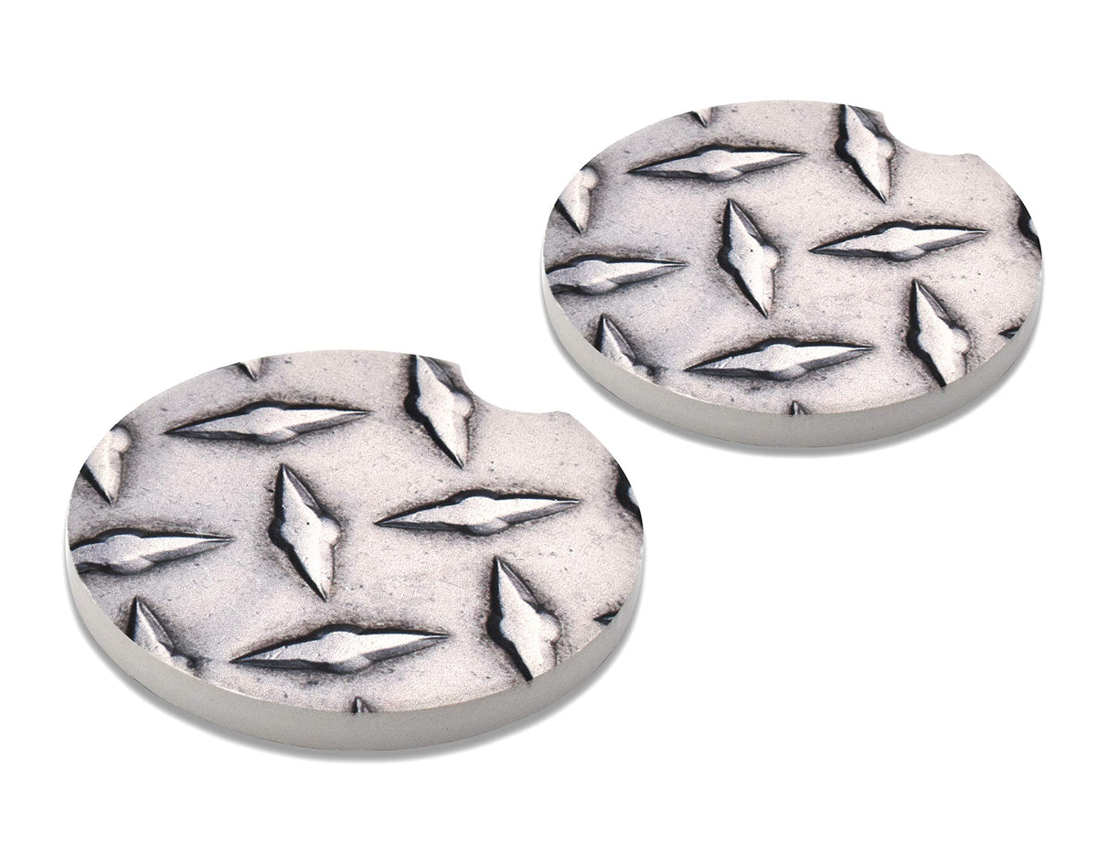 Elektroplate Steel Diamond Pattern Automotive Ceramic Coasters Set of 2