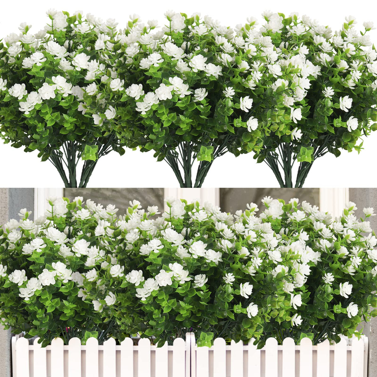 RECUTMS Artificial Flowers,Fake Boxwood Outdoor UV Resistant Plants,8 Packs