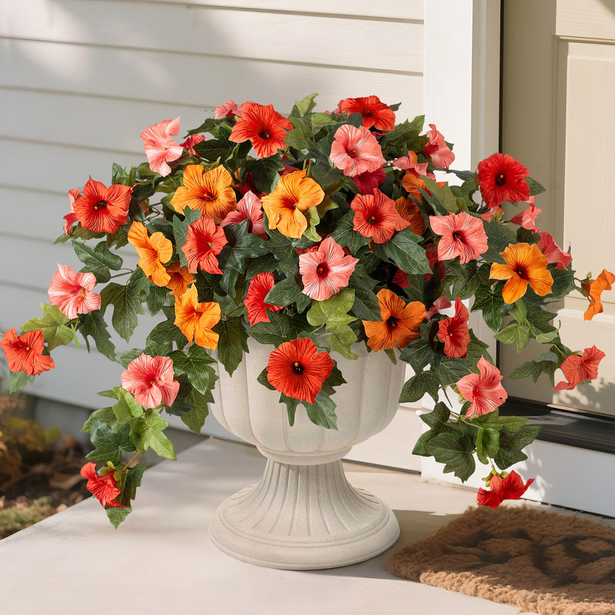 2 Pcs Artificial Fake Fall Petunia Flowers for Outdoor Garden Decor