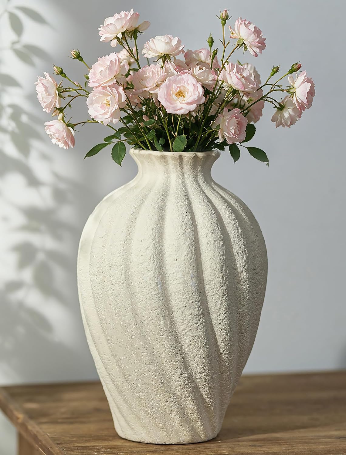 NUPTIO Ceramic Vase Living Room: 10.4" White Farmhouse Home Decor Table