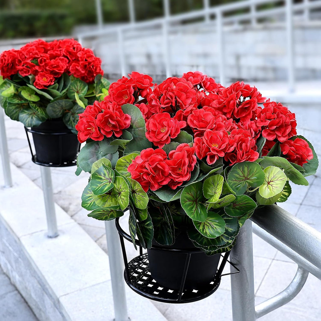 Set of 2 Artificial Geranium Potted Plant, Red, 16 Inch