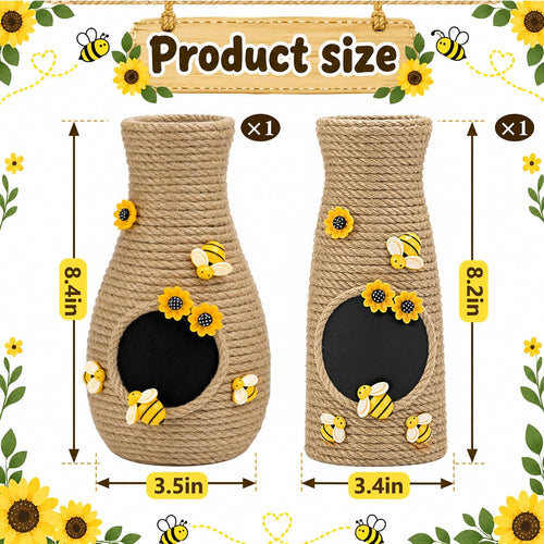 2 Pcs 8 in Honeybee Vase Decor, Rustic Jute Rope Bee Hive Centerpieces