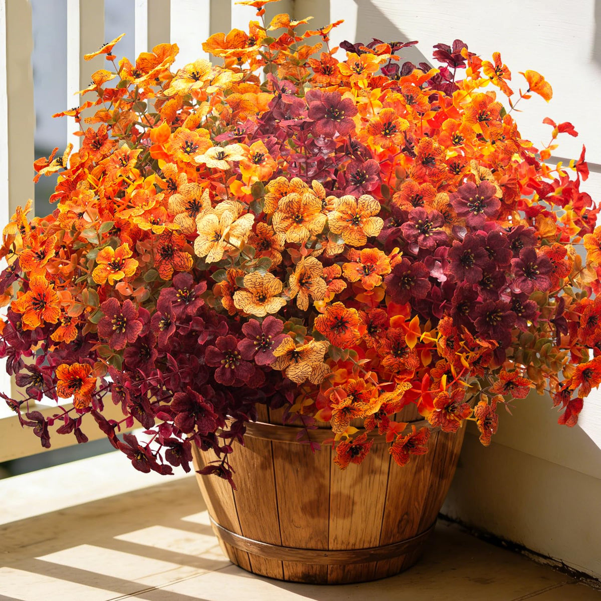 Grunyia 20 Bundles UV Resistant Artificial Fall Flowers - Fake Autumn Plants for Autumn Indoor Outdoor Garden Patio Fireplace Window Box Kitchen Home Decor (Fall Orange Mix)